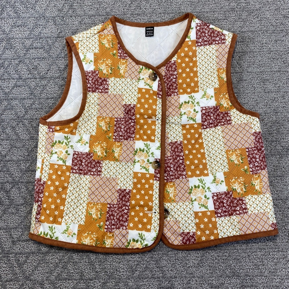 Patchwork Quilted Vest Sleeveless Floral Print‎ Cottagecore Boho Chic
